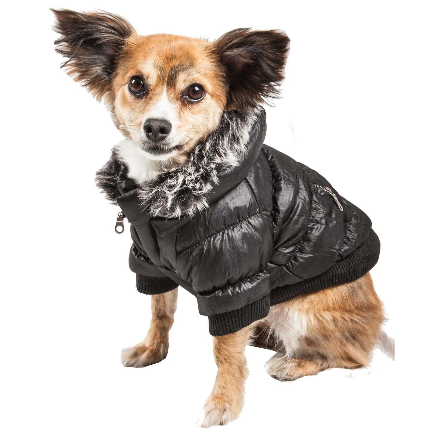 Pet Life ® Classic Metallic Fashion 3M Insulated Dog Coat Parka  w/ Removable Hood