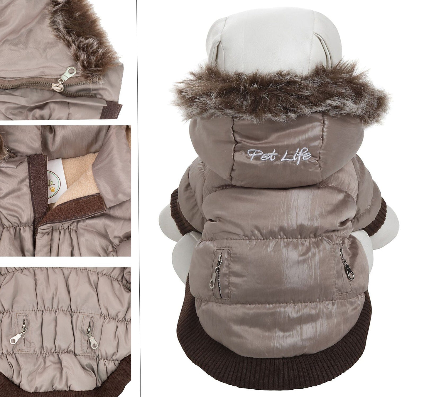 Pet Life ® Classic Metallic Fashion 3M Insulated Dog Coat Parka  w/ Removable Hood
