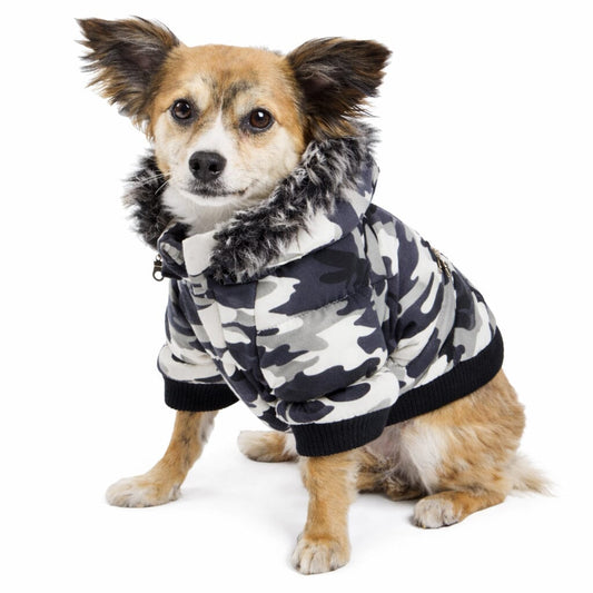 Classic Metallic Fashion 3M Insulated Dog Coat Parka  w/ Removable Hood