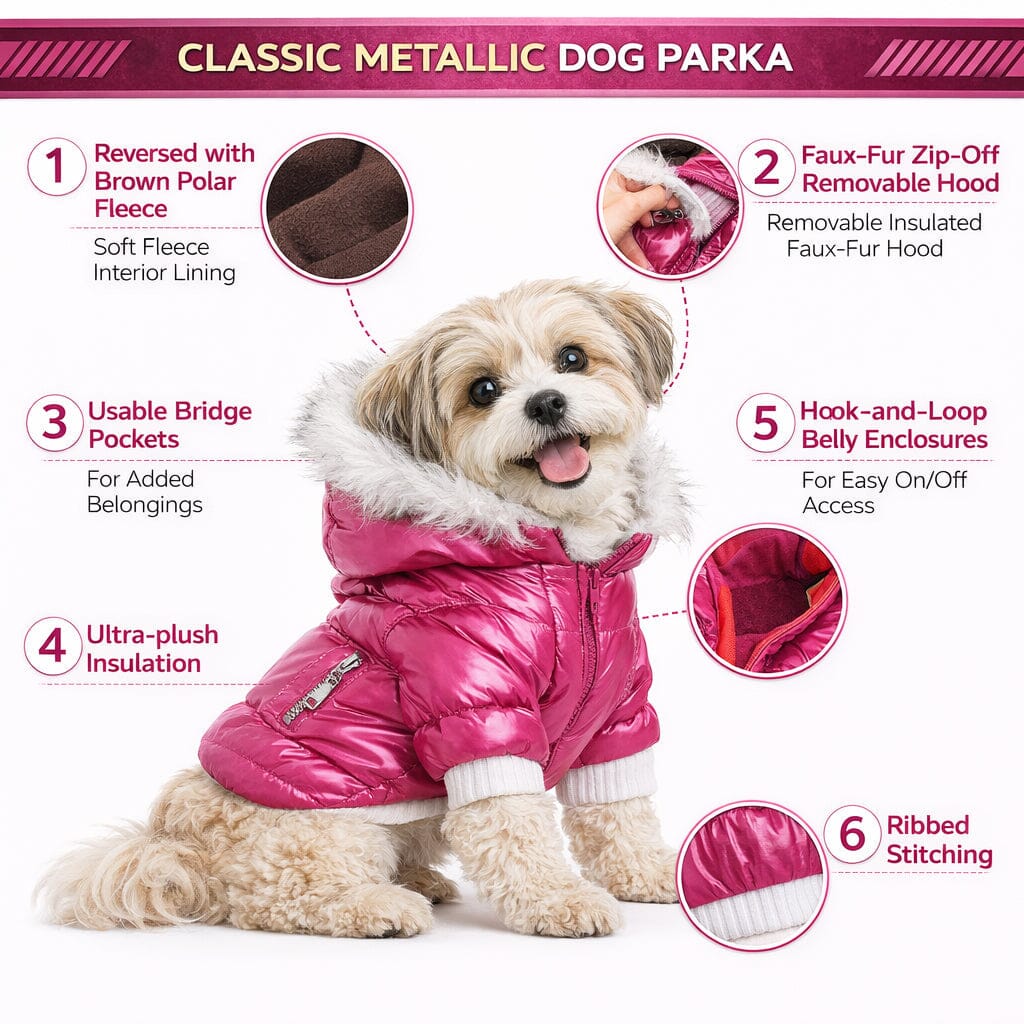 Pet Life ® Classic Metallic Fashion 3M Insulated Dog Coat Parka  w/ Removable Hood