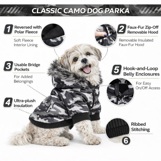 Classic Metallic Fashion 3M Insulated Dog Coat Parka  w/ Removable Hood