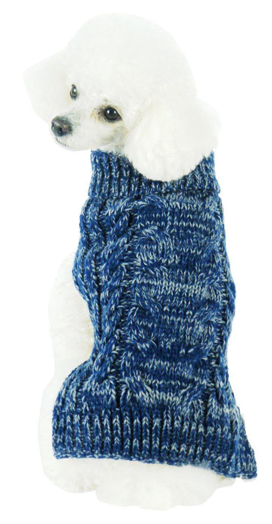 Classical 'True Blue' Heavy Cable Knitted Ribbed Fashion Dog Sweater