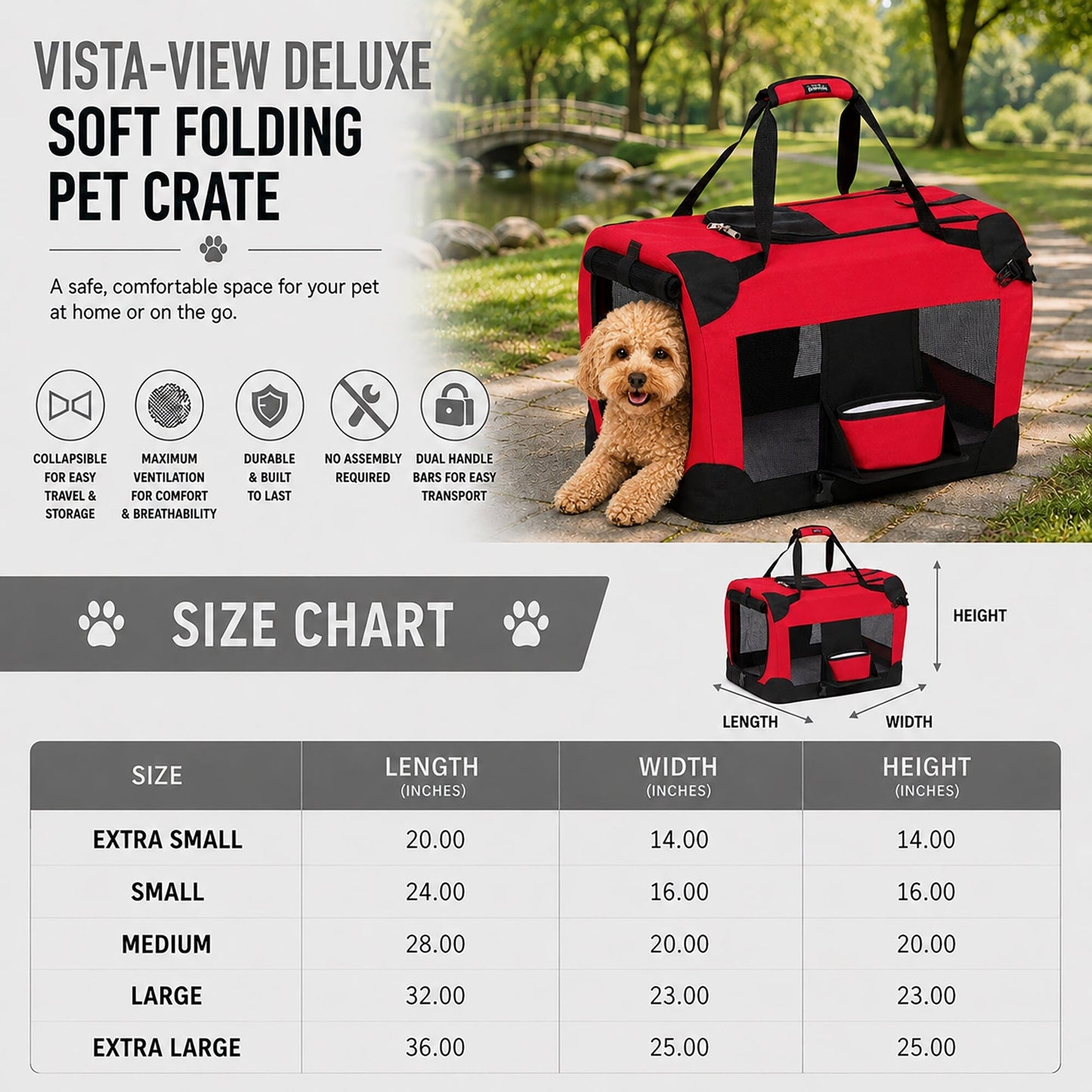 Pet Life ® 'Deluxe 360° Vista View' Zippered Soft Folding Collapsible Metal Framed Pet Dog Crate House Carrier w/ Removable Bowl and Pop-out Tray