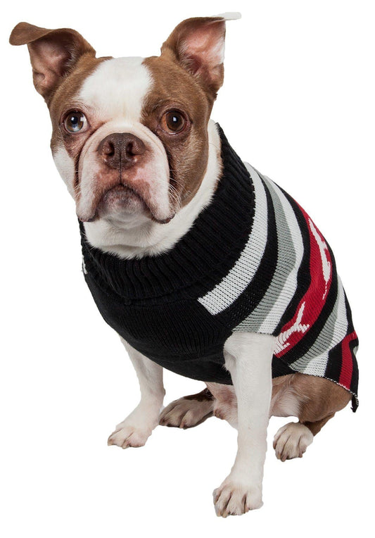 Pet Life ® Dog Patterned Fashion Striped Ribbed Turtle Neck Dog Sweater - Detail Angle 2 | Majestic Pet Kingdom