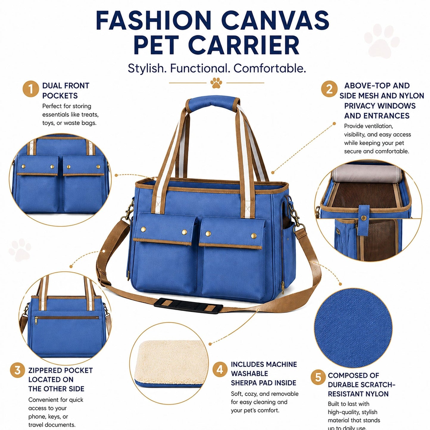 Pet Life ® Dual Snap Pocketed Fashion Designer Canvas Travel Pet Dog Carrier