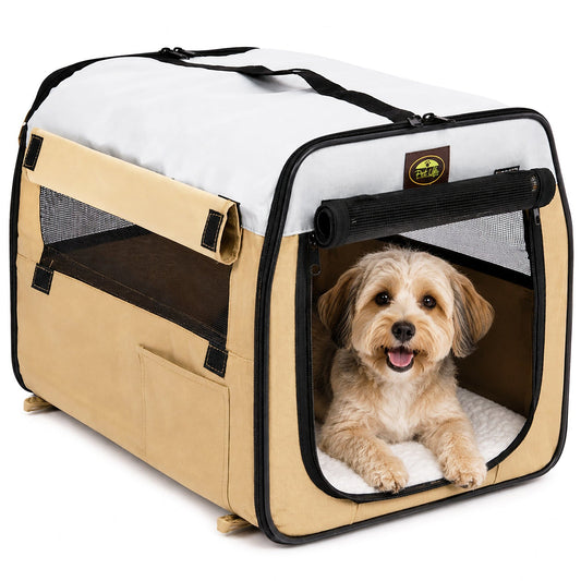 Pet Life ® 'Easy Folding' Zippered Folding Collapsible Wire Framed Lightweight Pet Dog Crate Carrier - Main Feature View | Majestic Pet Kingdom