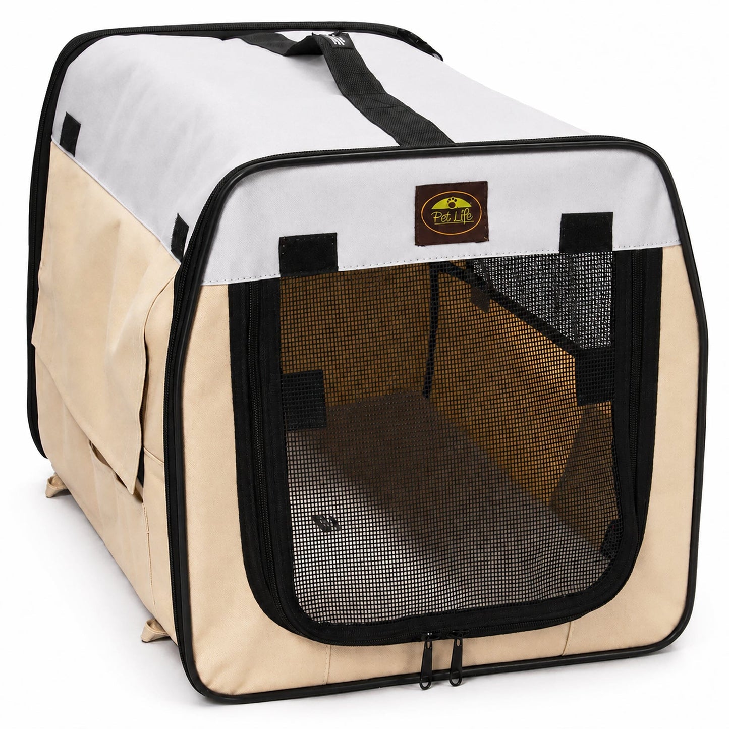 Pet Life ® 'Easy Folding' Zippered Folding Collapsible Wire Framed Lightweight Pet Dog Crate Carrier