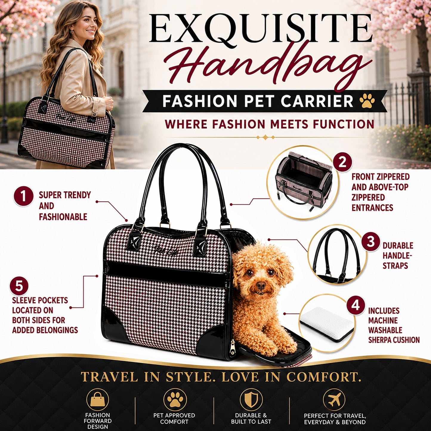Pet Life ® Exquisite Airline Approved Designer Travel Pet Dog Handbag Carrier