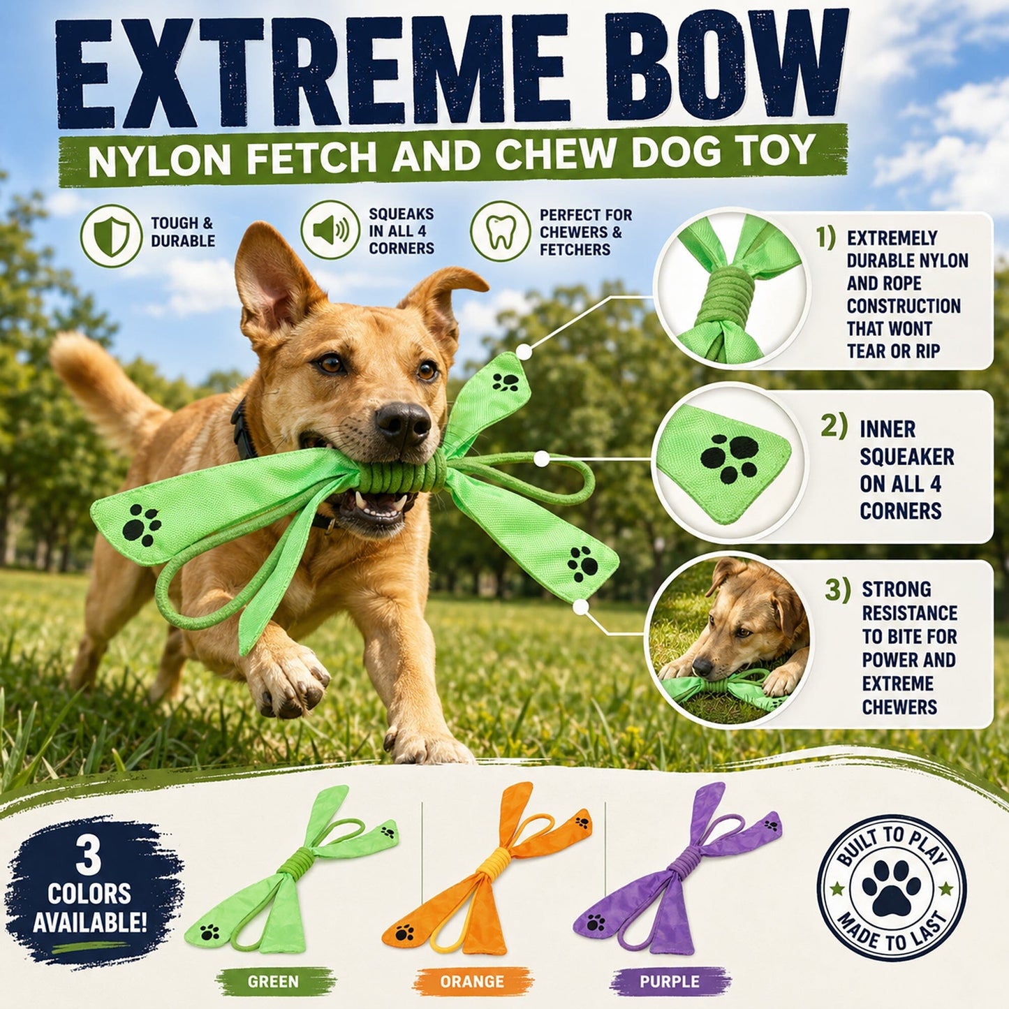 Pet Life ® 'Extreme Bow' Sporty Rope and Squeak Dog Toy