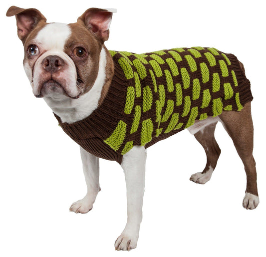 Pet Life ® Fashion Weaved Heavy Knit Designer Ribbed Turtle Neck Dog Sweater - Main Feature View | Majestic Pet Kingdom