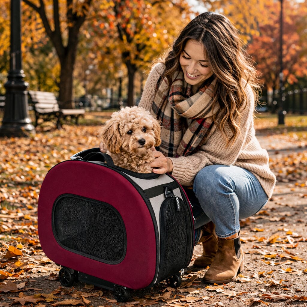 Pet Life ® 'Final Destination' Airline Approved 2-in-1 Tough-Shell Wheeled Collapsible Travel Fashion Pet Dog Carrier Crate