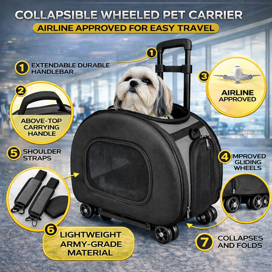 Pet Life ® 'Final Destination' Airline Approved 2-in-1 Tough-Shell Wheeled Collapsible Travel Fashion Pet Dog Carrier Crate - Detail Angle 2 | Majestic Pet Kingdom