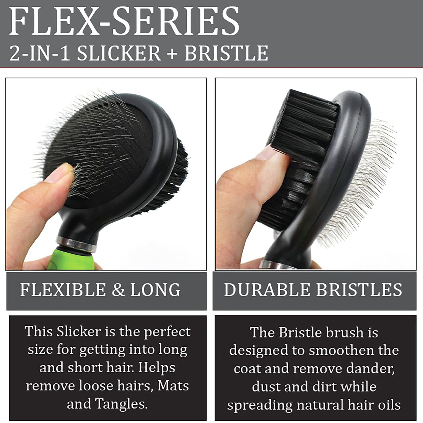 Pet Life ® Flex Series 2-in-1 Dual-Sided Slicker and Bristle Grooming Pet Brush