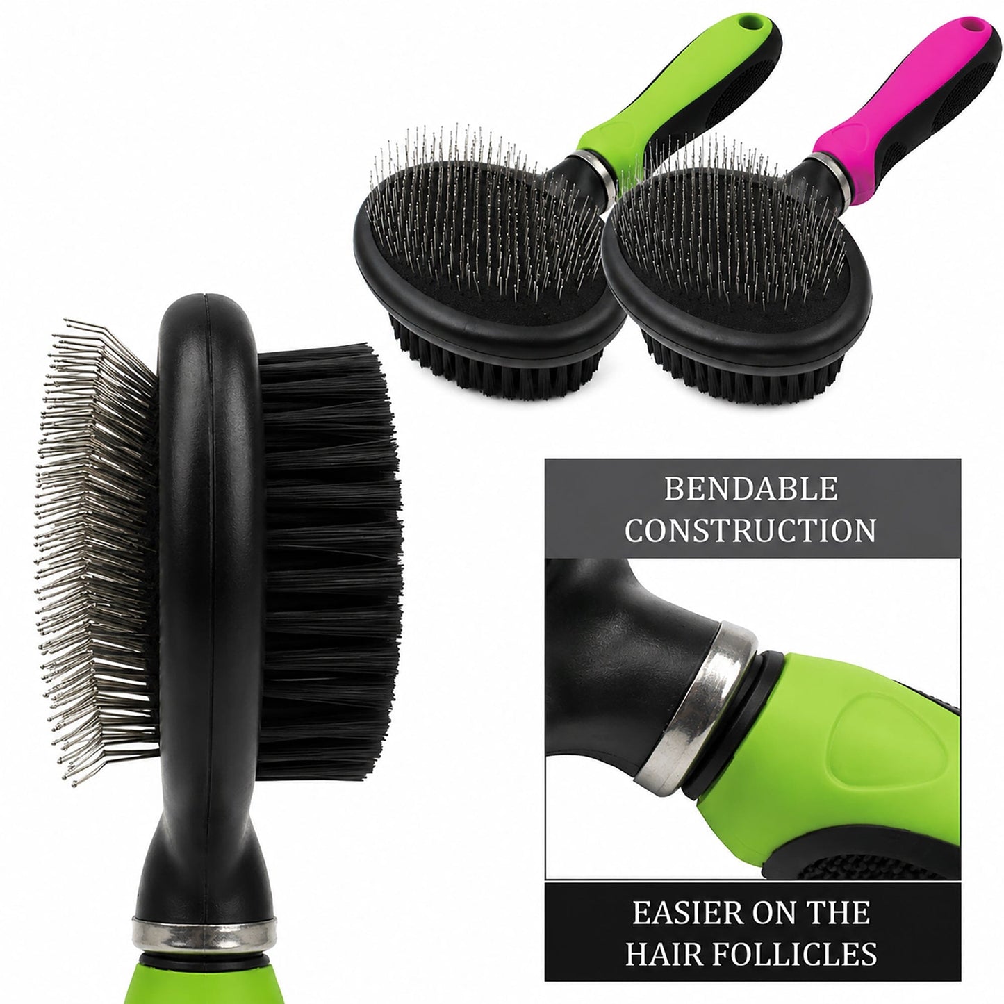Pet Life ® Flex Series 2-in-1 Dual-Sided Slicker and Bristle Grooming Pet Brush