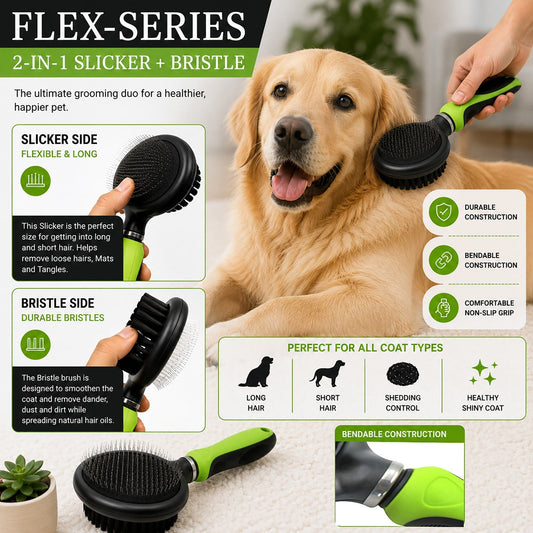 Flex Series 2-in-1 Dual-Sided Slicker and Bristle Grooming Pet Brush