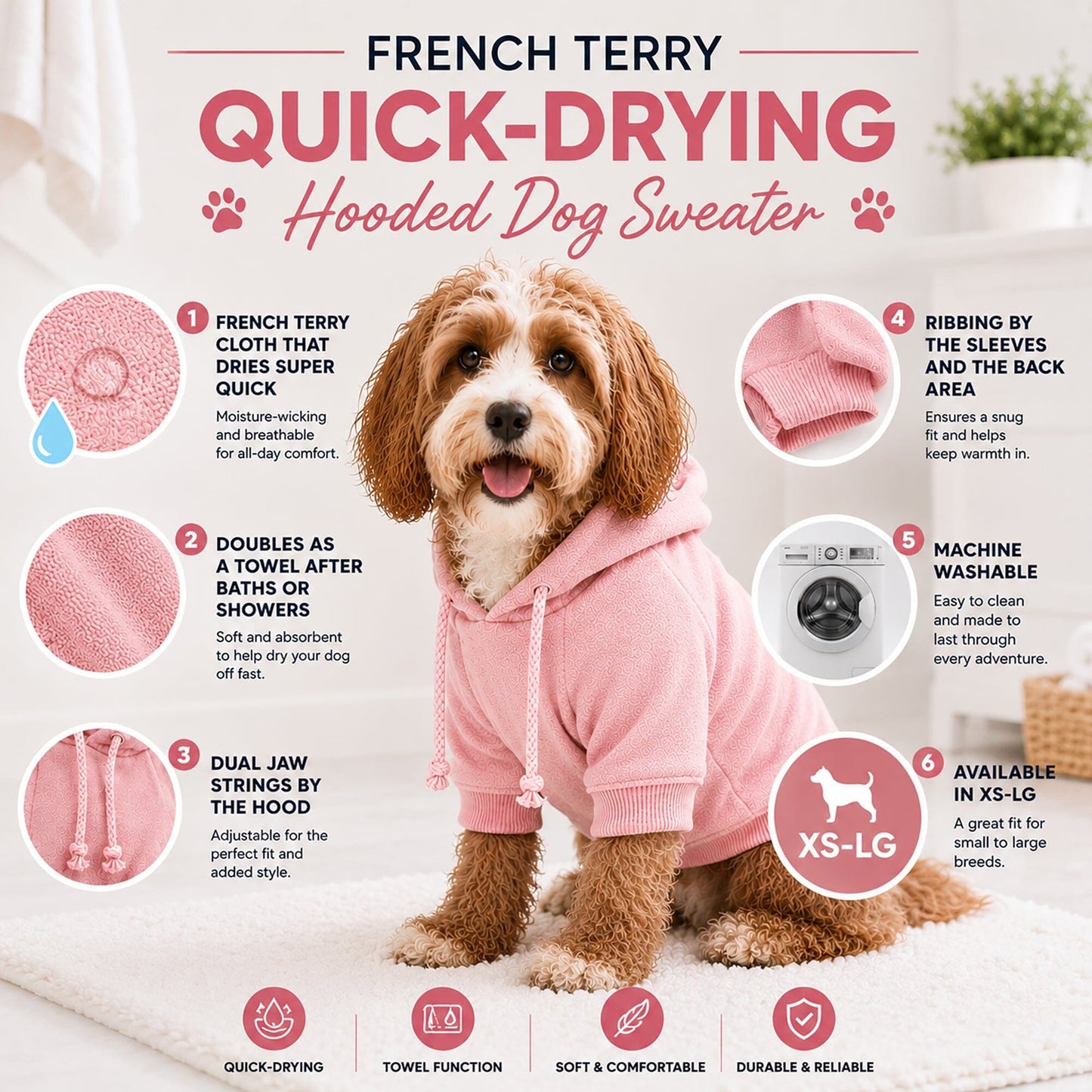Pet Life ® French Terry Ultra-Soft Quick-Drying Hooded Dog Sweater