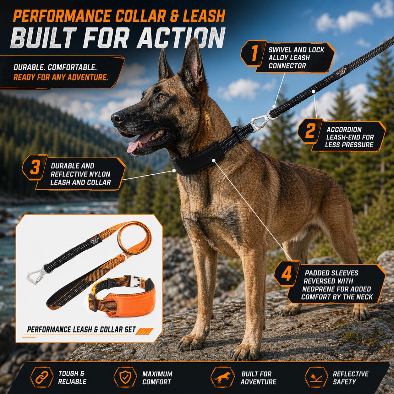 Pet Life ® 'Geo-prene' 2-in-1 Shock Absorbing Neoprene Padded Reflective Dog Leash and Collar