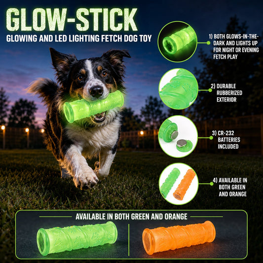 Dog Chew Toy Glow-Stick TPR Rubber LED Light-Up Squeaky Chewer
