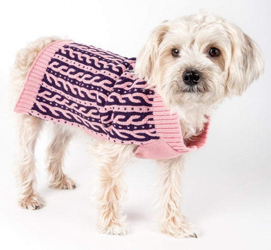Pet Life ® 'Harmonious' Dual Color Weaved Heavy Cable Knitted Fashion Designer Dog Sweater - Main Feature View | Majestic Pet Kingdom