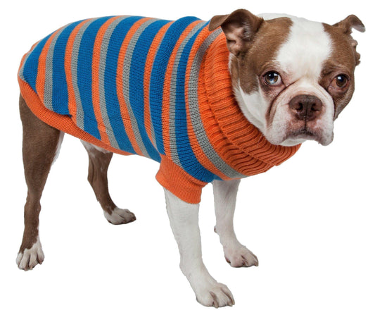Pet Life ® Heavy Cable Knitted Striped Fashion Designer Polo Dog Sweater - Main Feature View | Majestic Pet Kingdom