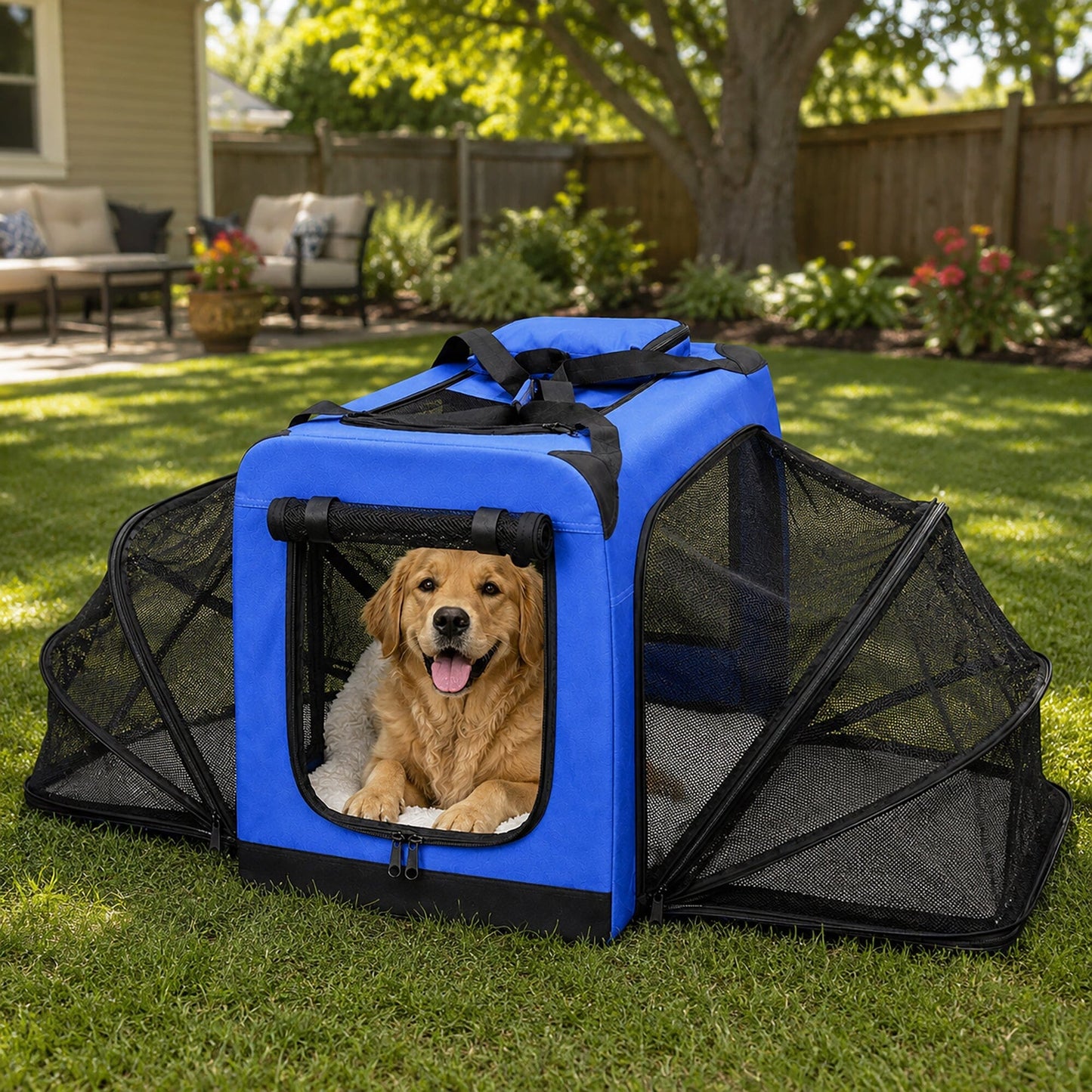Pet Life ®  'Hounda Accordion' Metal Framed Soft-Folding Collapsible Dual-Sided Expandable Pet Dog Crate