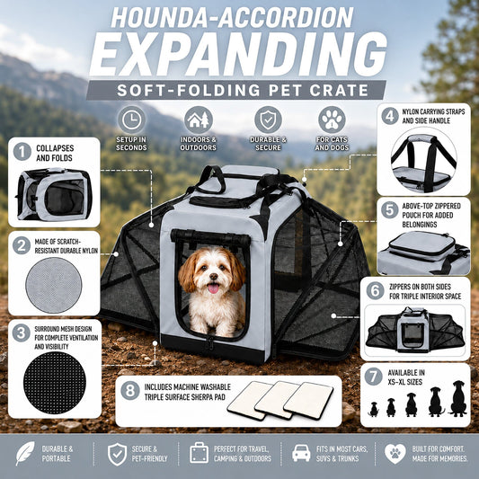 Pet Life ®  'Hounda Accordion' Metal Framed Soft-Folding Collapsible Dual-Sided Expandable Pet Dog Crate - Detail Angle 2 | Majestic Pet Kingdom