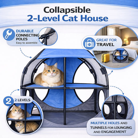 'Kitty-Play' Collapsible Travel Interactive Kitty Cat Tree Maze House Lounger Tunnel Lounge