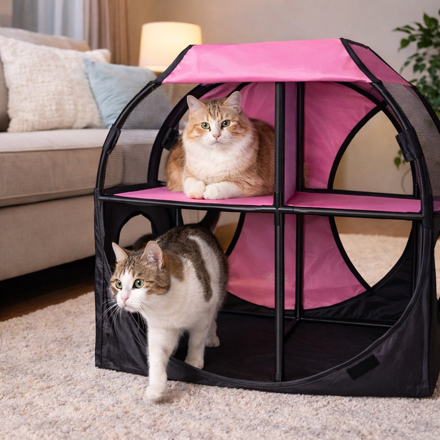 Pet Life ® 'Kitty-Play' Collapsible Travel Interactive Kitty Cat Tree Maze House Lounger Tunnel Lounge