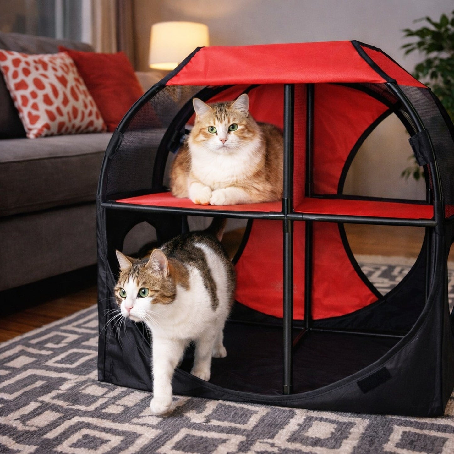 Pet Life ® 'Kitty-Play' Collapsible Travel Interactive Kitty Cat Tree Maze House Lounger Tunnel Lounge