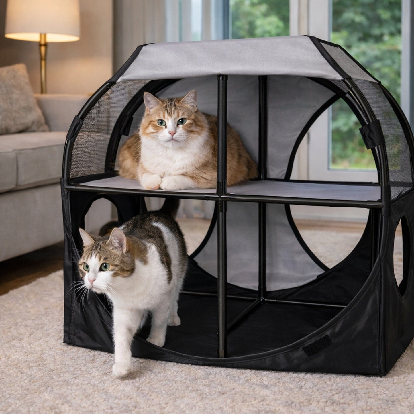 Pet Life ® 'Kitty-Play' Collapsible Travel Interactive Kitty Cat Tree Maze House Lounger Tunnel Lounge