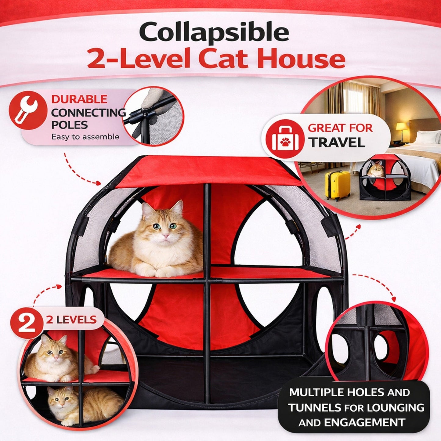 Pet Life ® 'Kitty-Play' Collapsible Travel Interactive Kitty Cat Tree Maze House Lounger Tunnel Lounge