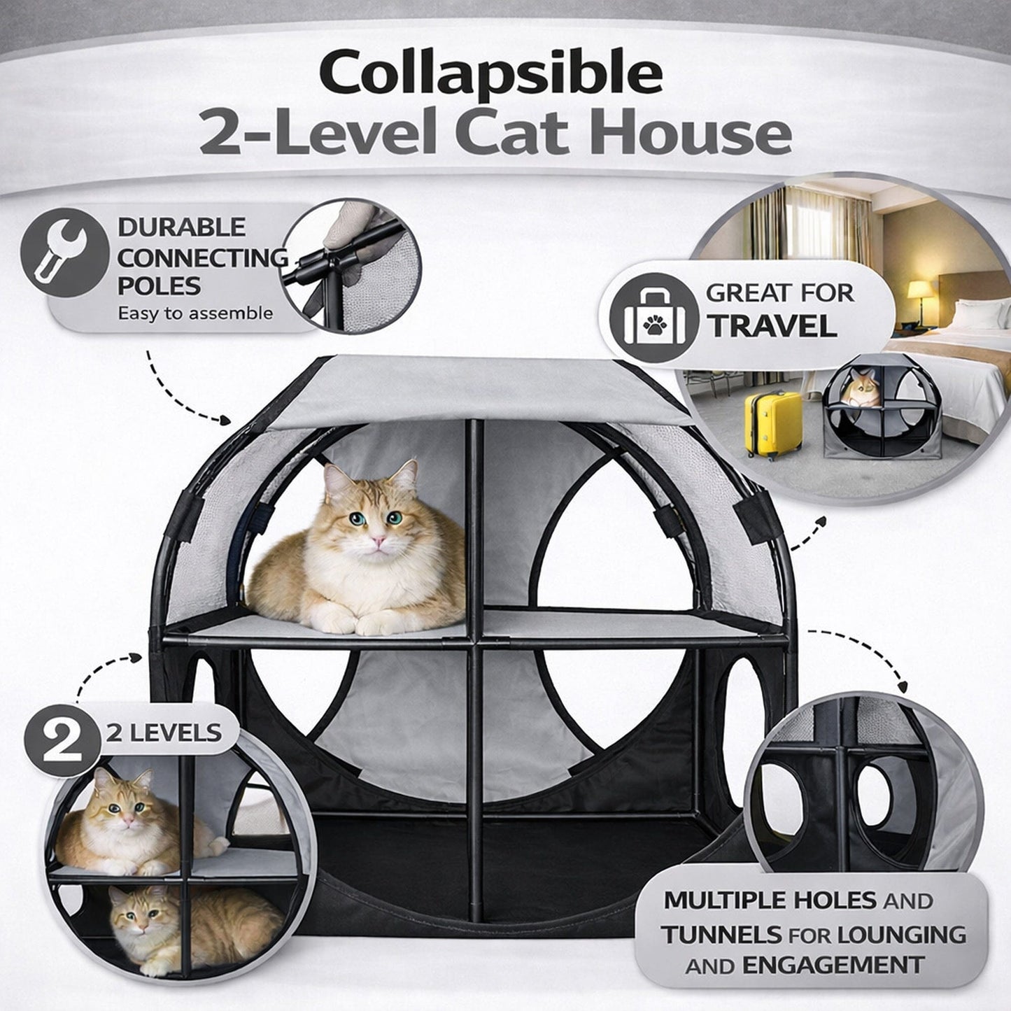 Pet Life ® 'Kitty-Play' Collapsible Travel Interactive Kitty Cat Tree Maze House Lounger Tunnel Lounge