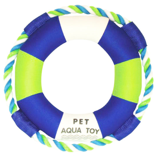 Dog Toy Life Raver Floating Squeaky Ring with Jute Rope Tug