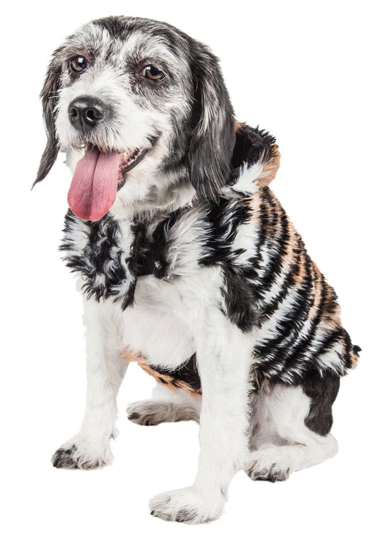 Pet Life ®  Luxe 'Tigerbone' Tiger-Patterned Mink Fashion Fur Dog Jacket - Detail Angle 2 | Majestic Pet Kingdom