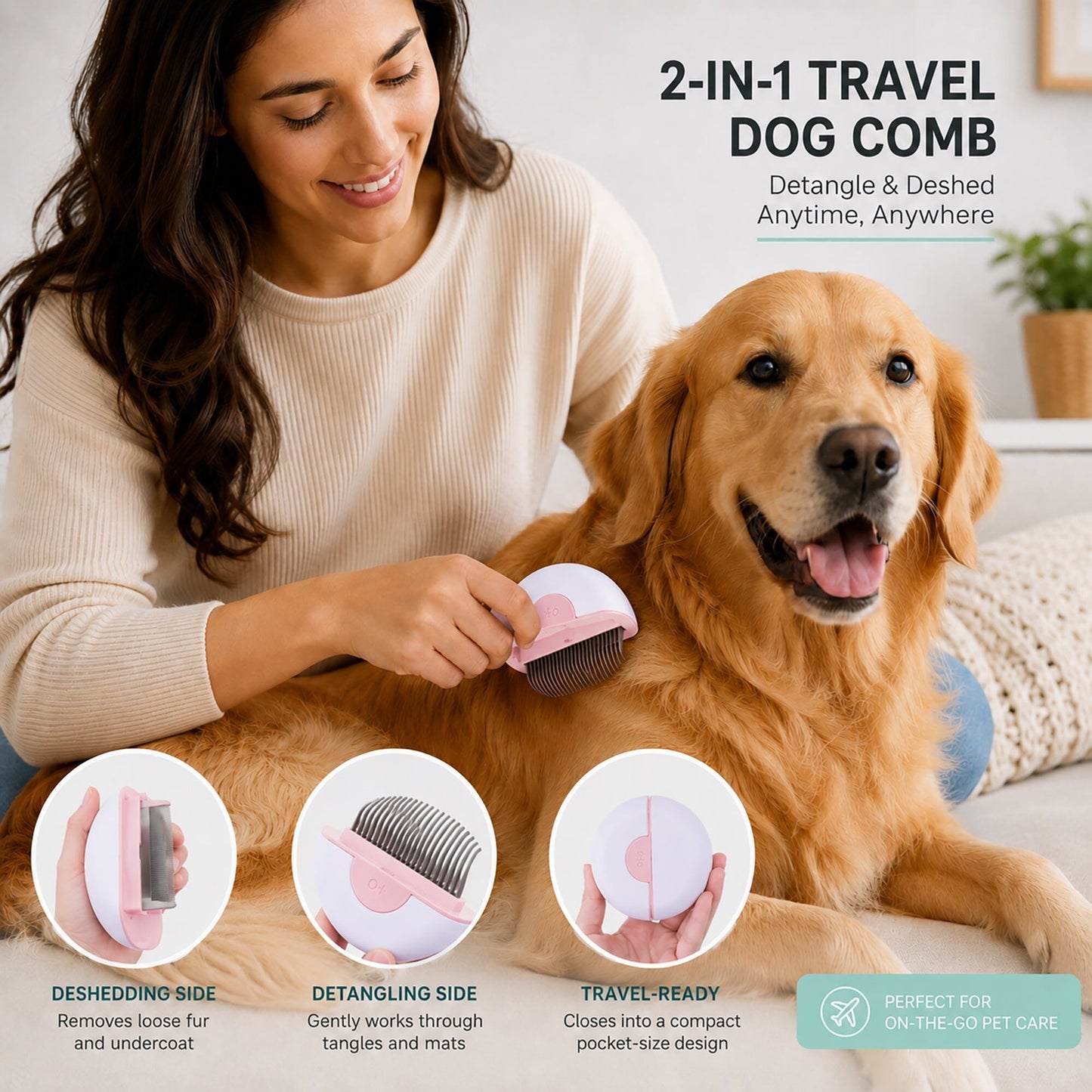 Pet Life ® 'LYNX' 2-in-1 Travel Connecting Grooming Pet Comb and Deshedder