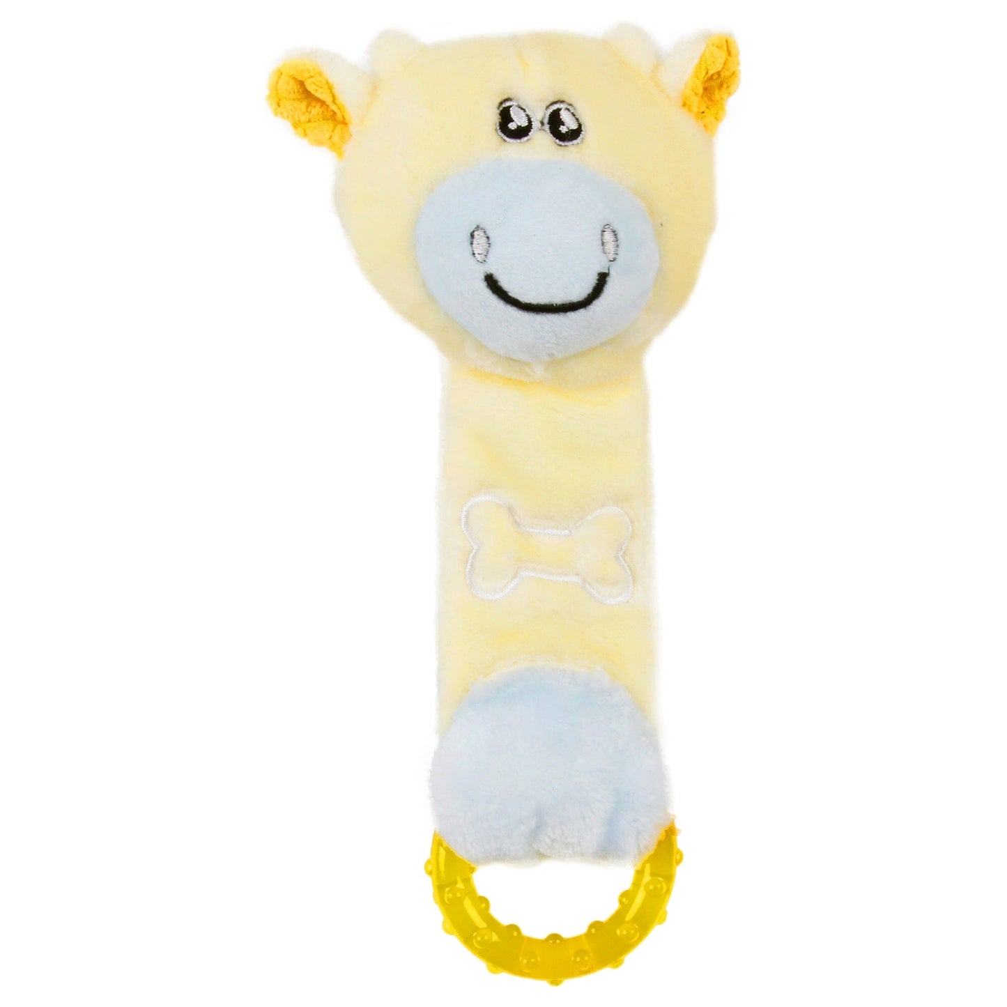 Pet Life ® Moo-Born' Plush Squeaky and Crinkle Newborn Rubber Teething Cat and Dog Toy