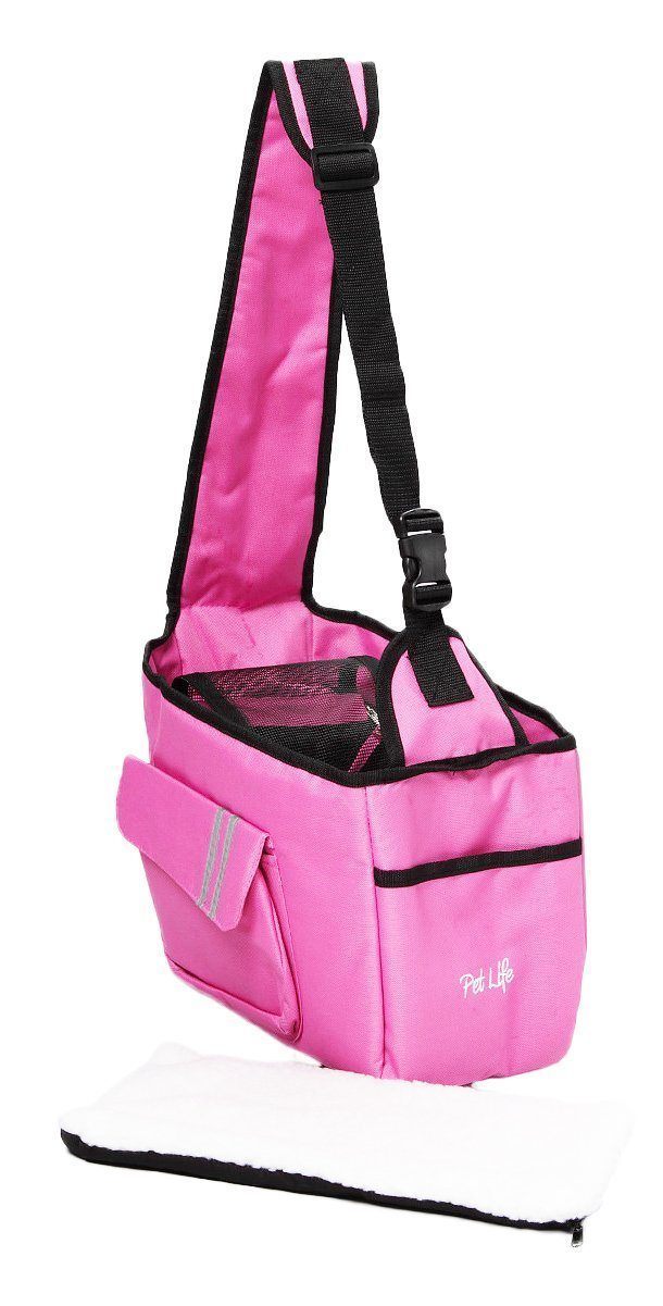 Pet Life ® Over-The-Shoulder Back-Supportive Fashion Sporty Pet Dog Carrier w/ Pouch