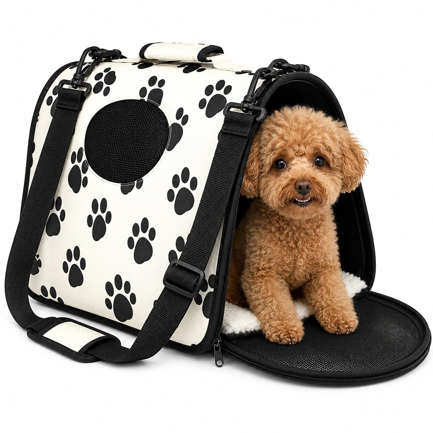 Pet Life ® Paw Patterned Airline Approved Zippered Folding Collapsible Travel Pet Dog Carrier