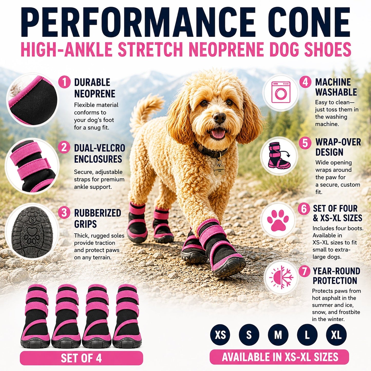 Pet Life ® 'Performance-Coned' Premium Stretch High Ankle Support Dog Shoes - Set Of 4