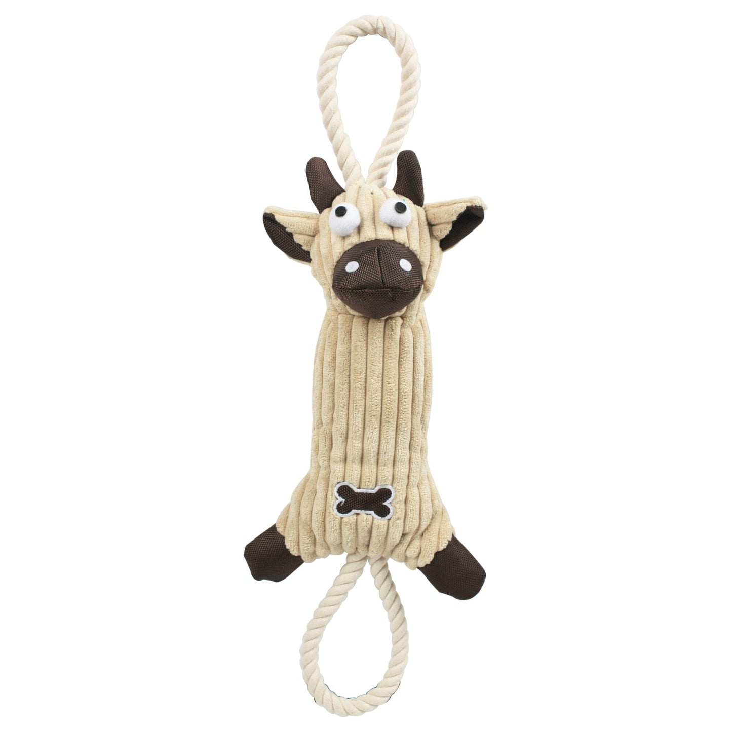 Pet Life ® 'Plush Cow' Natural Jute Rope and Squeak Tugging Plush Dog Toy