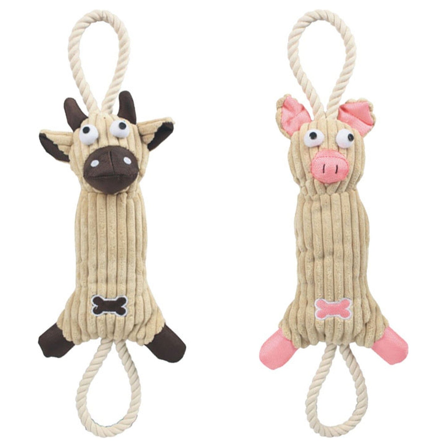 Pet Life ® 'Plush Cow' Natural Jute Rope and Squeak Tugging Plush Dog Toy