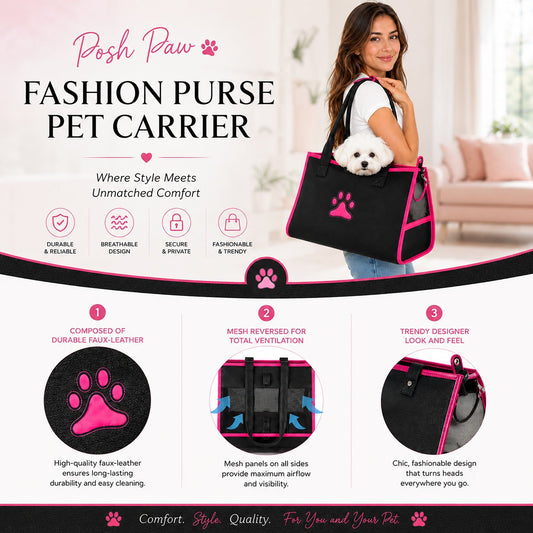 'Posh Paw' Elegant Leatherette Designer Fashion Travel Pet Dog Carrier Tote