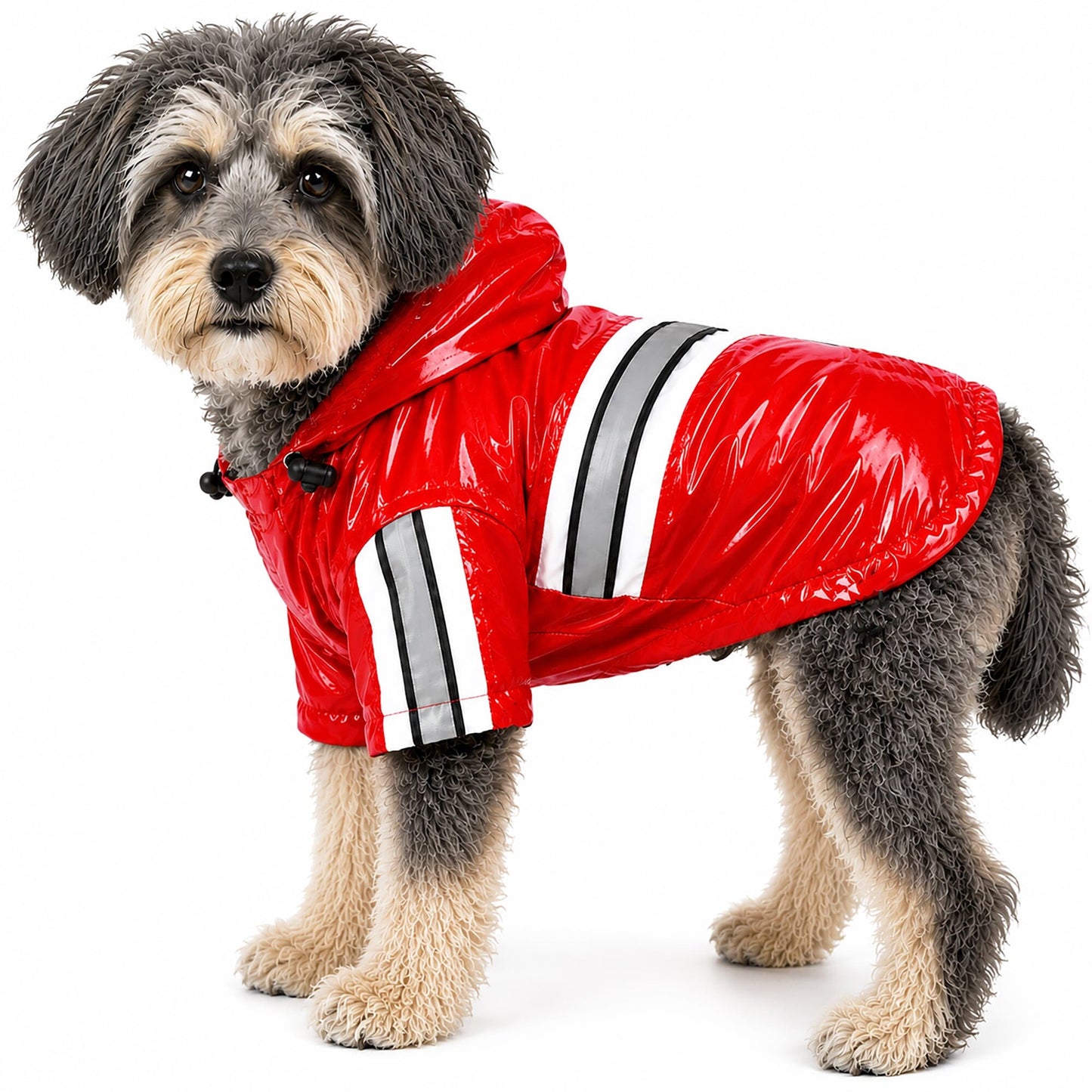 Pet Life ® 'Reflecta-Glow' Reflective Waterproof Adjustable Dog Raincoat Jacket w/ Removable Hood