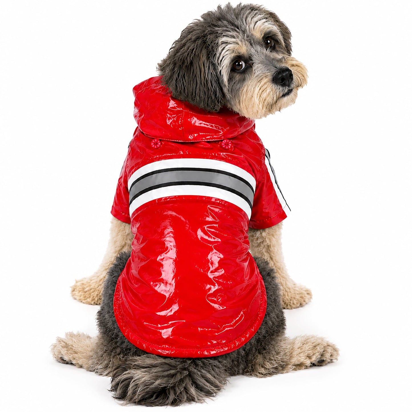 Pet Life ® 'Reflecta-Glow' Reflective Waterproof Adjustable Dog Raincoat Jacket w/ Removable Hood