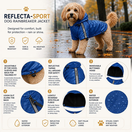Pet Life ® 'Reflecta-Sport' Multi-Adjustable Reflective Weather-Proof Dog Raincoat w/ Removable Hood - Detail Angle 2 | Majestic Pet Kingdom