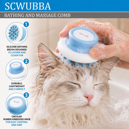 'Scwubba' Handheld Bathing Brushing and Massaging Soft Flexible Grooming Pet Comb