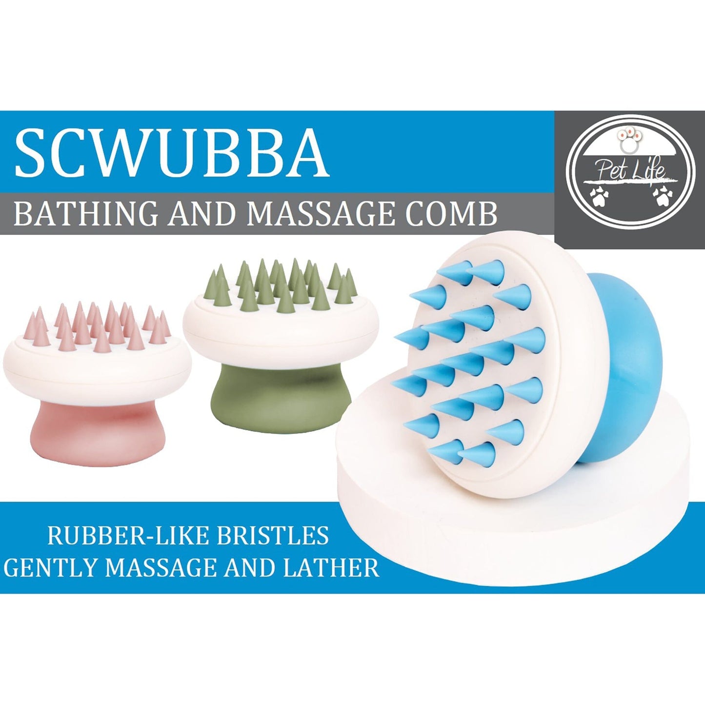 Pet Life ® 'Scwubba' Handheld Bathing Brushing and Massaging Soft Flexible Grooming Pet Comb