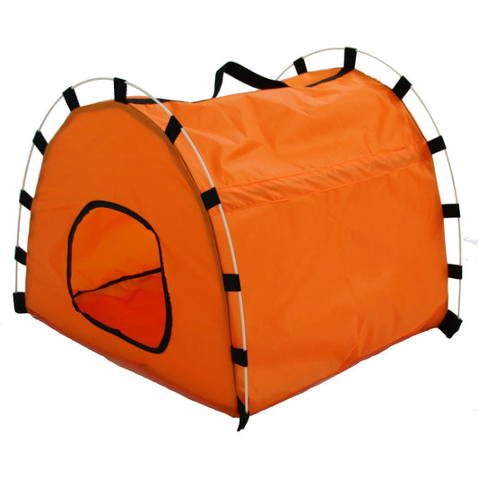 Pet Life ® 'Skeletal Outdoor' Travel Camping Wire-Folding Collapsible Pet Dog Crate House Tent w/ Travel Bag - Main Feature View | Majestic Pet Kingdom