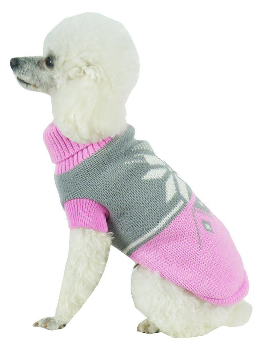 Snow Flake Cable-Knitted Ribbed Fashion Turtle Neck Dog Sweater
