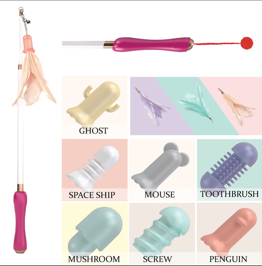 Cat Toy Wander-cat 10-in-1 Extendable Laser Teaser Wand Play